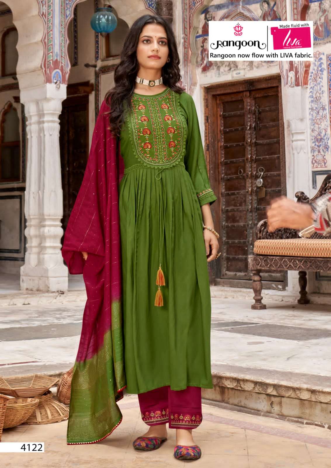 Rangoon-Naira Repeat-Viscose-Schiffli-Khatli-Hand-Work-Mirror-Naira-Cut-Kurti-Viscose-Embroidery-Pant-Sequence-Work-Dupatta-4122